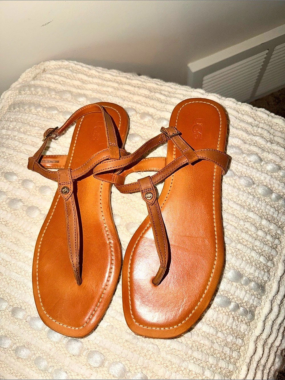 UGG Lydia Leather-Look Brown Strappy Sandals US 9.5